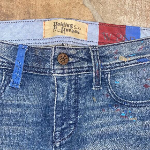 Holding Horses Paint Splatter Design Distressed Skinny Jeans, Size 26 Petite - Picture 5 of 8